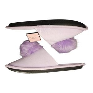 Victoria's Secret Mule Slippers Womens Size M Purple Pom Pom Comfort Slip On